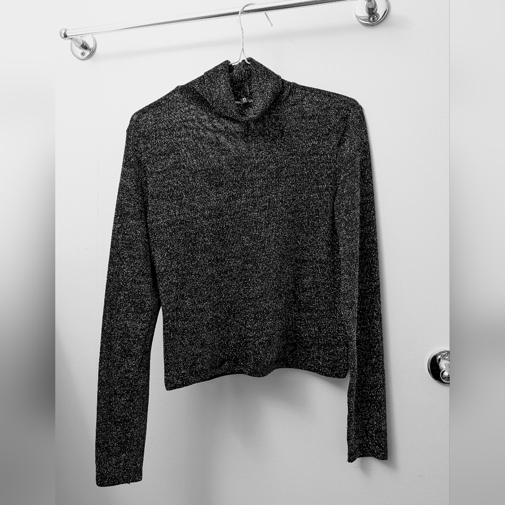 Black Sliver Sparkle Turtle Neck long Sleve Shirt